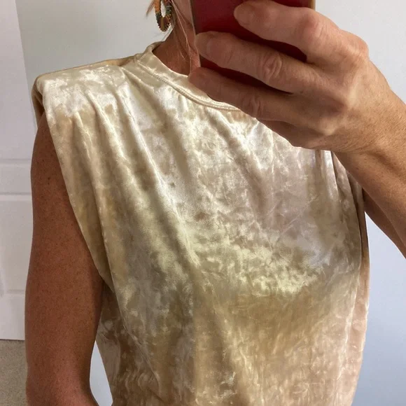 Beige Color Velvet Sleeveless Top - Picture 5 of 10